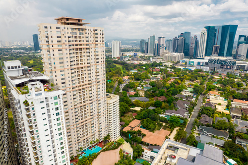 Mandaluyong, Metro Manila, Philippines - Aerial of Wack Wack Village, and the nearby Ortigas Skyline. photo
