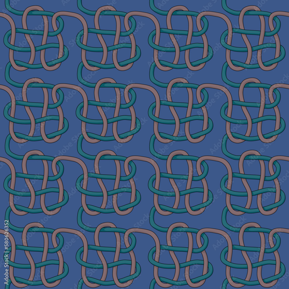 Tangled rope seamless vector pattern with darkblue background repeating