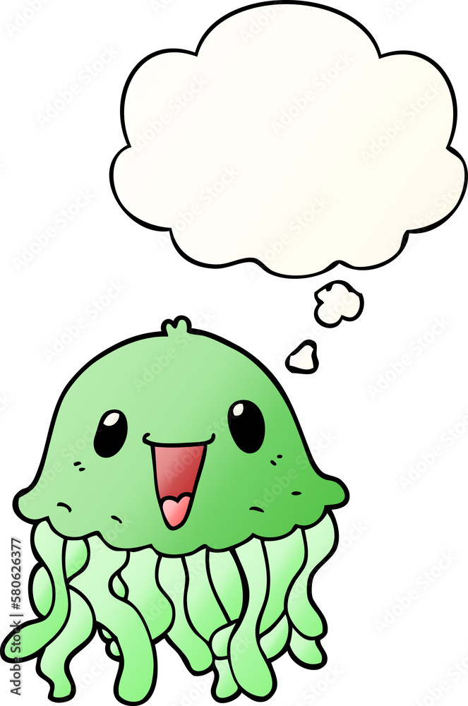 cartoon jellyfish and thought bubble in smooth gradient style cartoon jellyfish and thought bubble in smooth gradient style