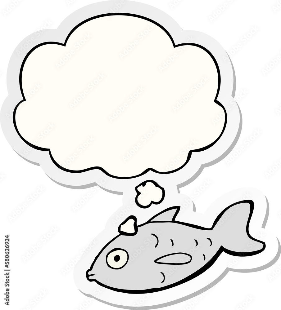 cartoon fish and thought bubble as a printed sticker cartoon fish and thought bubble as a printed sticker
