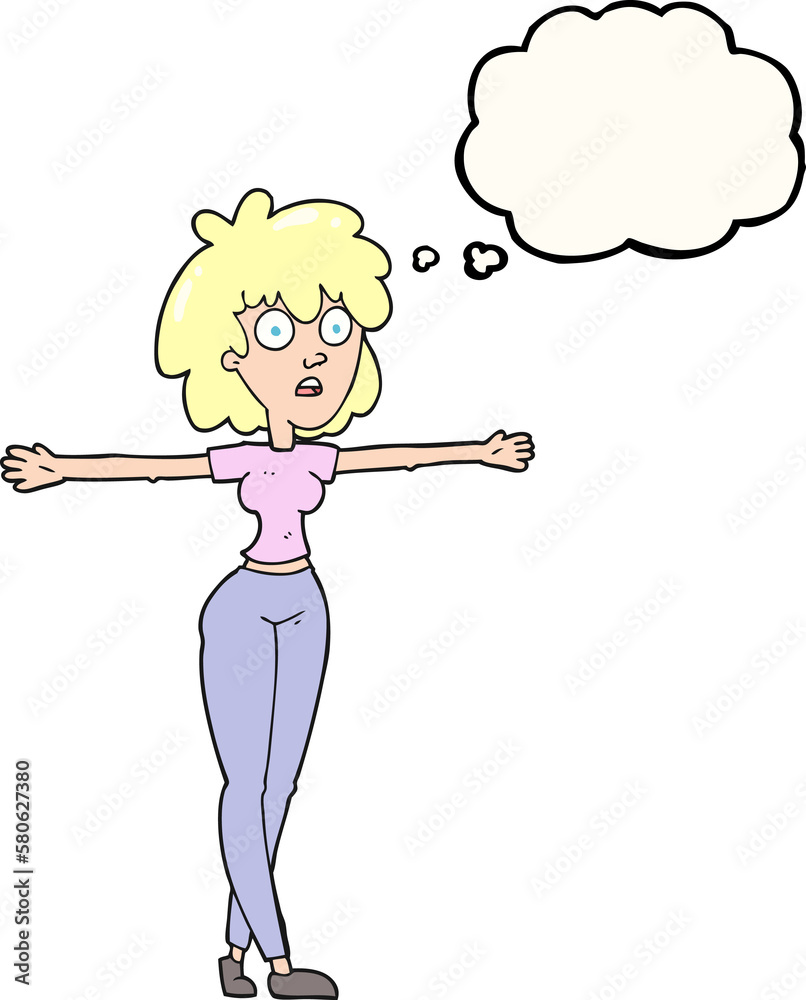thought bubble cartoon woman spreading arms thought bubble cartoon woman spreading arms