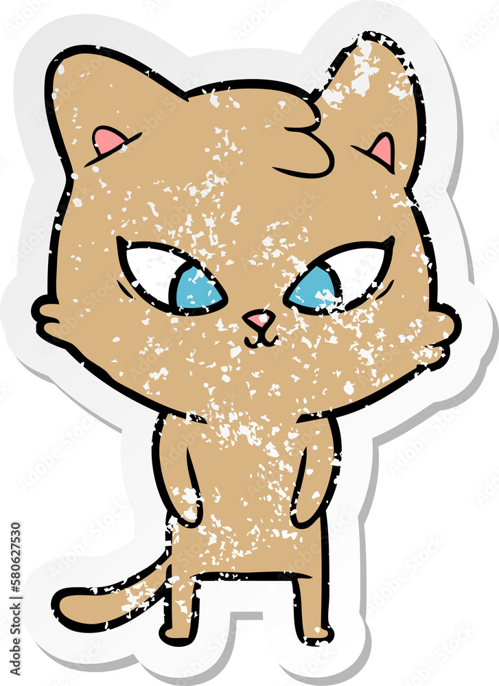 distressed sticker of a cute cartoon cat distressed sticker of a cute cartoon cat