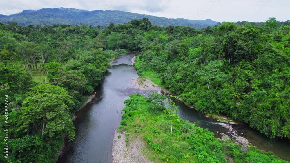 Drone fly over Caloveborita river in Santa Fe district in Veraguas province, Panama Drone fly over Caloveborita river in Santa Fe district in Veraguas province, Panama