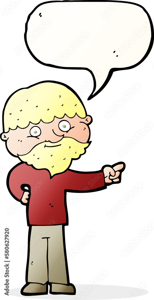 cartoon bearded man pointing with speech bubble cartoon bearded man pointing with speech bubble