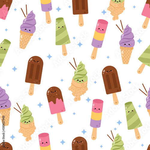 Hand drawn cute ice cream seamless pattern vector design