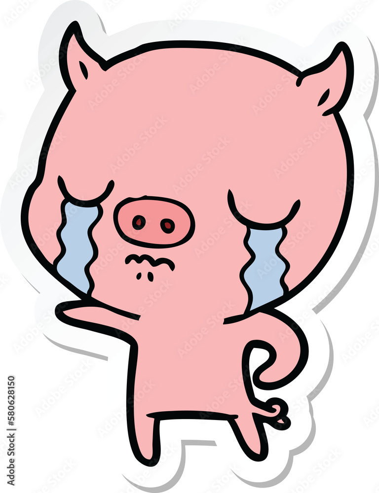 sticker of a cartoon pig crying sticker of a cartoon pig crying