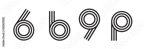 Line logo p b 6 9 letter number logotype icon vector line simple ribbon graphic design set  black white technology triple string stripe geometric template modern image