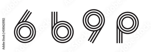 Line logo p b 6 9 letter number logotype icon vector line simple ribbon graphic design set, black white technology triple string stripe geometric template modern image