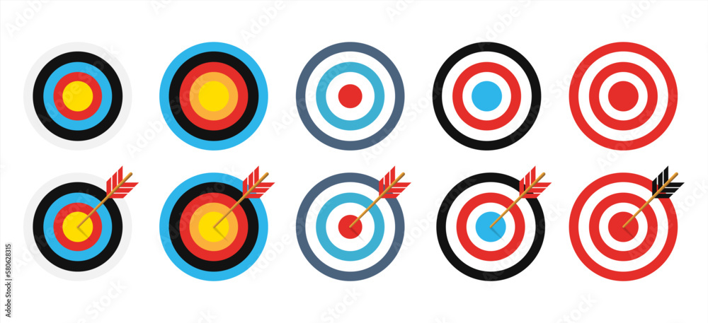 Archery target with arrows. Set of targets at transparent background ...