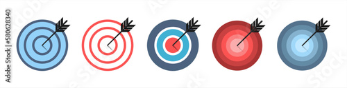 Target collection. Target vector icons, isolated on white background. Targets different shapes and color. Archery target business concept. Vector illustration 10 eps.