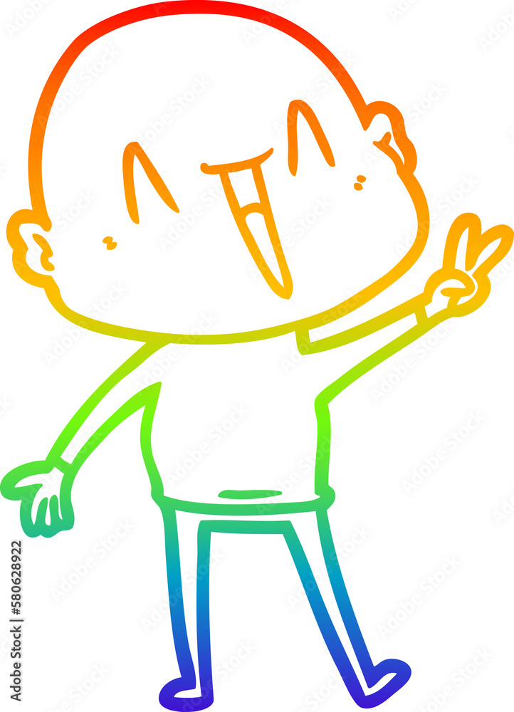 rainbow gradient line drawing happy cartoon bald man rainbow gradient line drawing happy cartoon bald man
