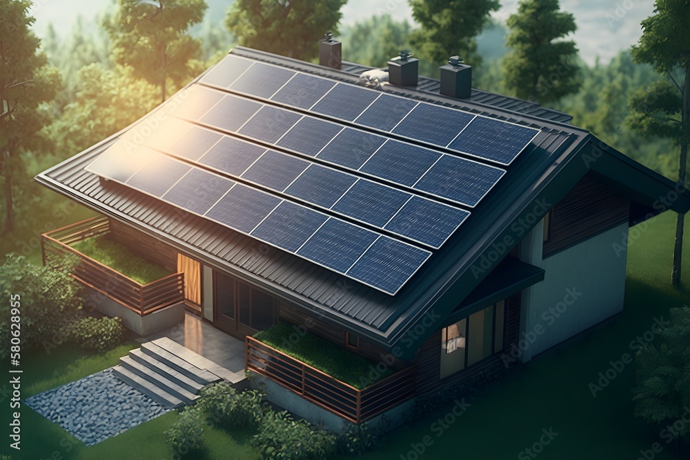 Solar panels on the roof top of house, Generative AI