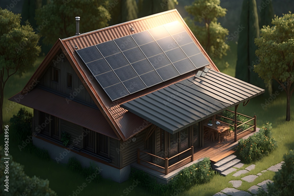 Solar panels on the roof top of house, Generative AI