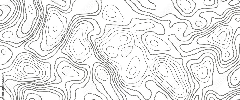 Background of the topographic map. Elevation contouring outline cartography texture.  Geographic abstract grid. Futuristic wireframe landscape background. black and white seamless pattern. 