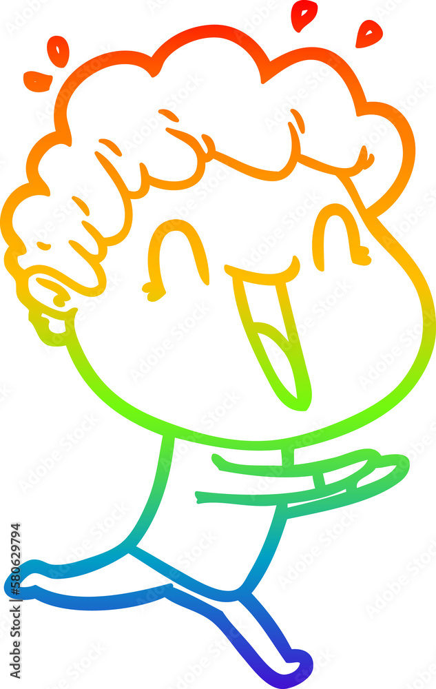 rainbow gradient line drawing cartoon happy man