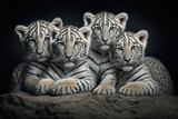 Four Adorable White Tiger Kittens iIllustration
