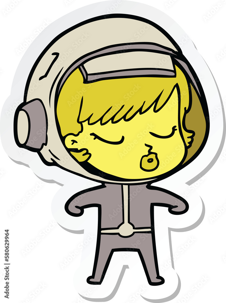 sticker of a cartoon pretty astronaut girl sticker of a cartoon pretty astronaut girl