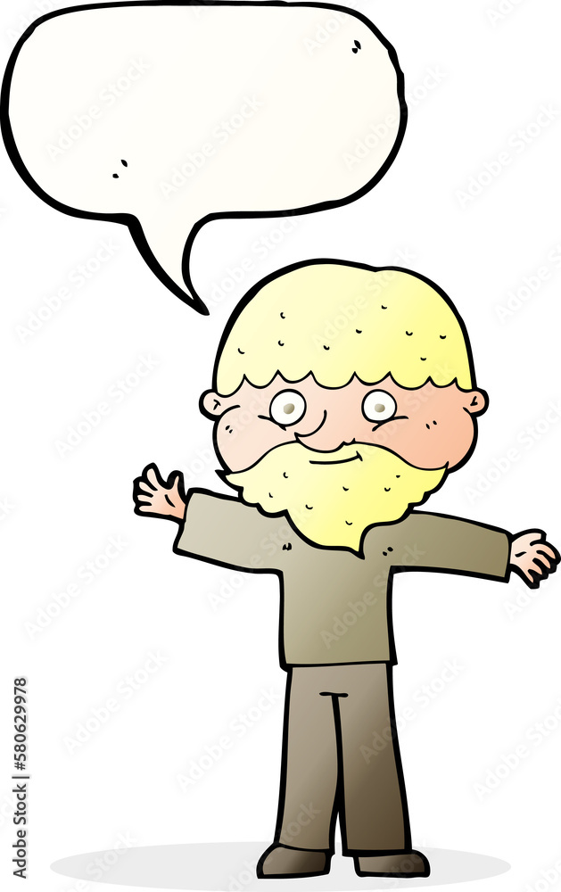cartoon happy man with beard with speech bubble cartoon happy man with beard with speech bubble