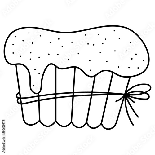Doodle easter cake with sprinkles. Black and white vector illustration.