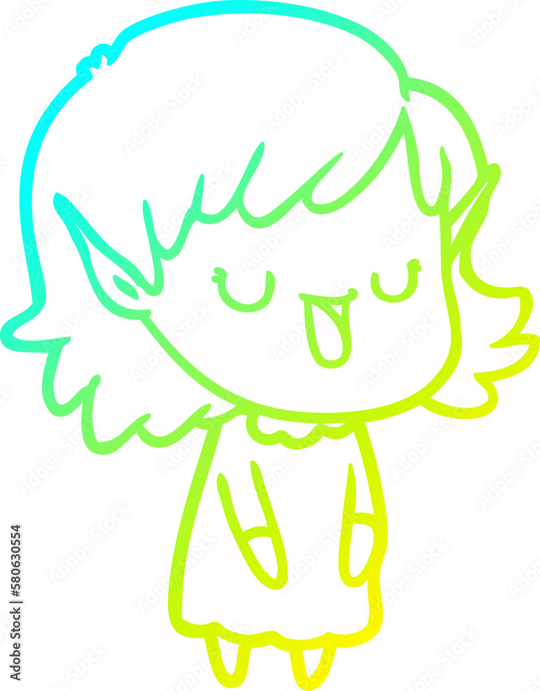 cold gradient line drawing cartoon elf girl