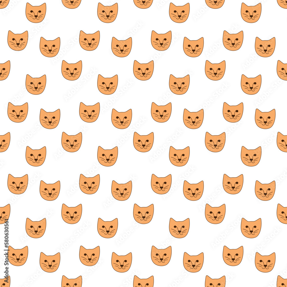 Cute seamless pattern with fox muzzle. Color doodle  vector illustration.