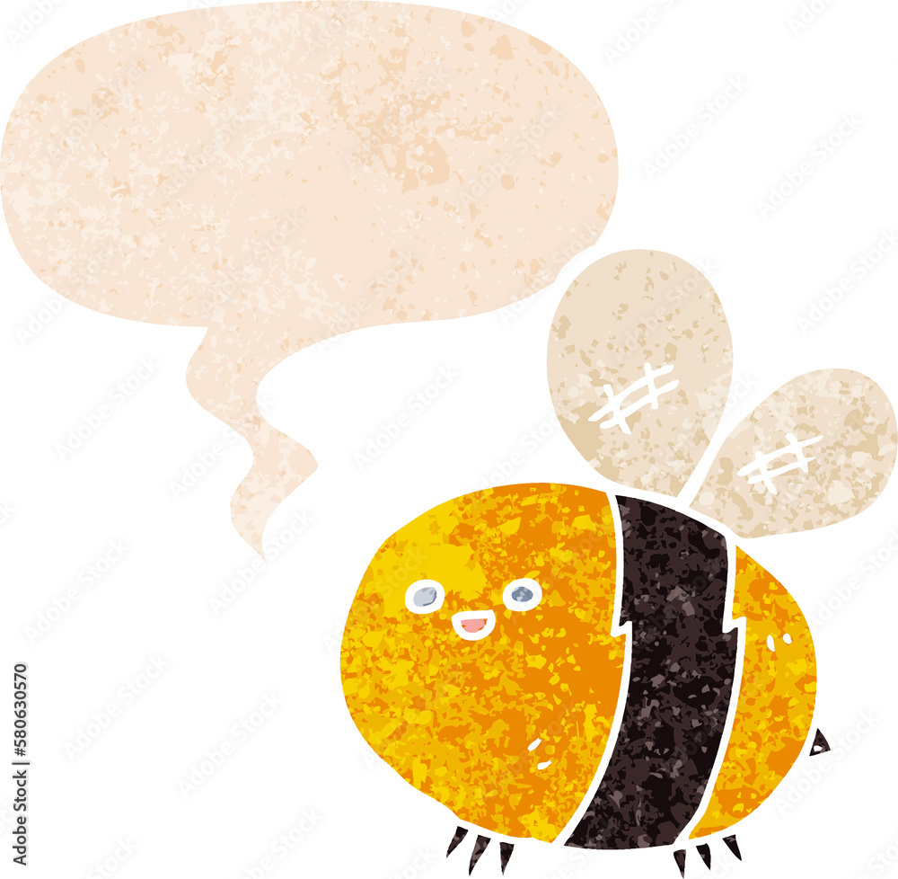 cartoon bee and speech bubble in retro textured style cartoon bee and speech bubble in retro textured style