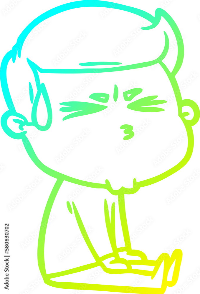 cold gradient line drawing cartoon man sweating