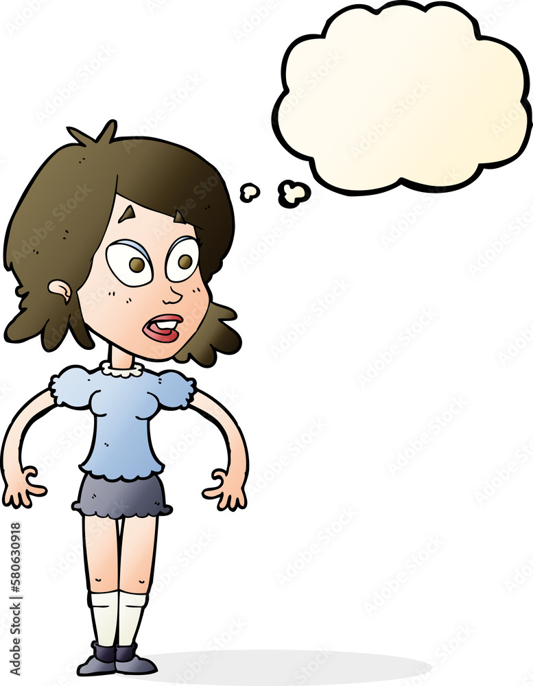 cartoon surprised woman with thought bubble cartoon surprised woman with thought bubble