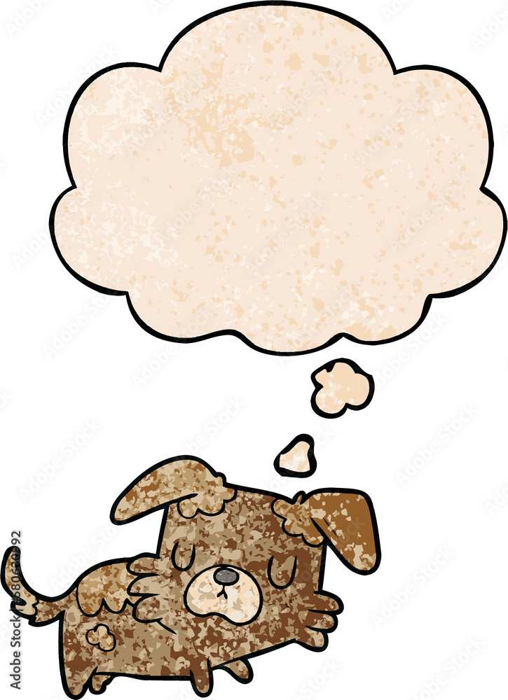 cartoon dog and thought bubble in grunge texture pattern style cartoon dog and thought bubble in grunge texture pattern style