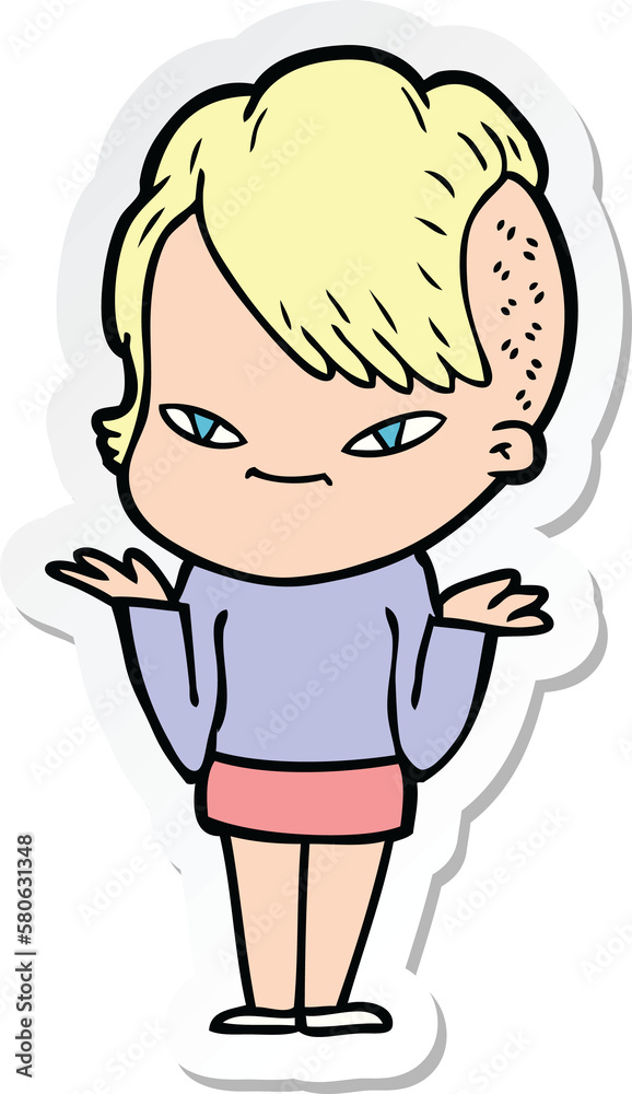sticker of a cute cartoon girl with hipster haircut sticker of a cute cartoon girl with hipster haircut