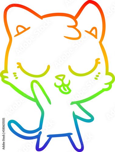 rainbow gradient line drawing cartoon cat