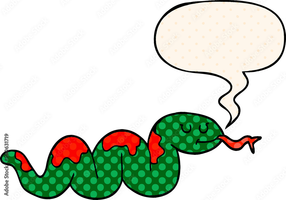 cartoon snake and speech bubble in comic book style cartoon snake and speech bubble in comic book style