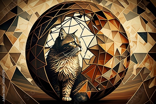 Illustrazione di una gatto in una sfera geometrica photo