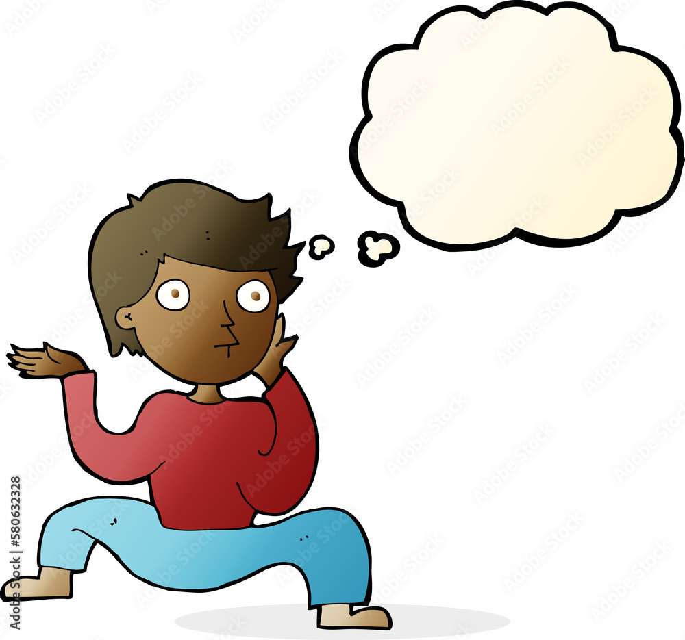 cartoon boy doing crazy dance with thought bubble cartoon boy doing crazy dance with thought bubble