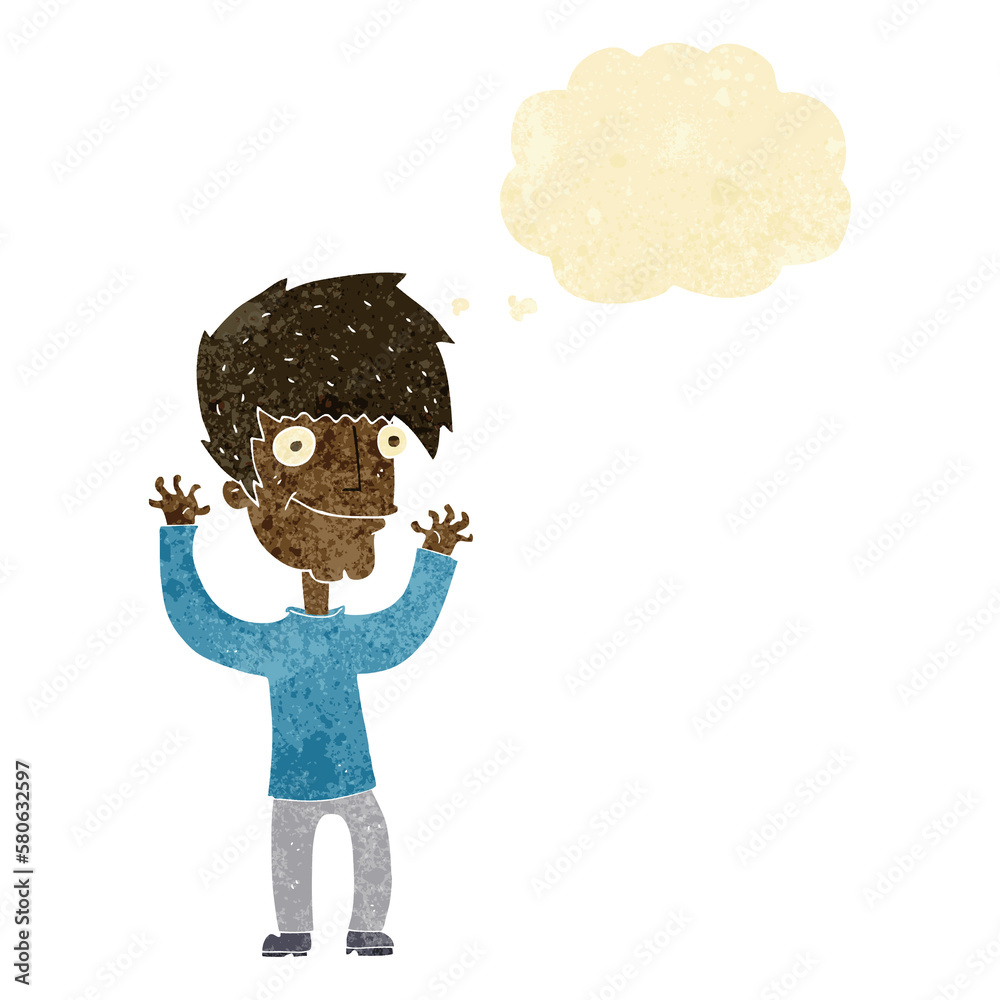 cartoon man waving arms with thought bubble cartoon man waving arms with thought bubble