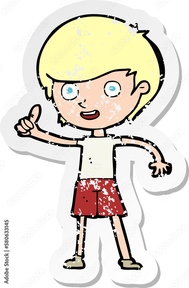 retro distressed sticker of a cartoon boy giving thumbs up symbol retro distressed sticker of a cartoon boy giving thumbs up symbol