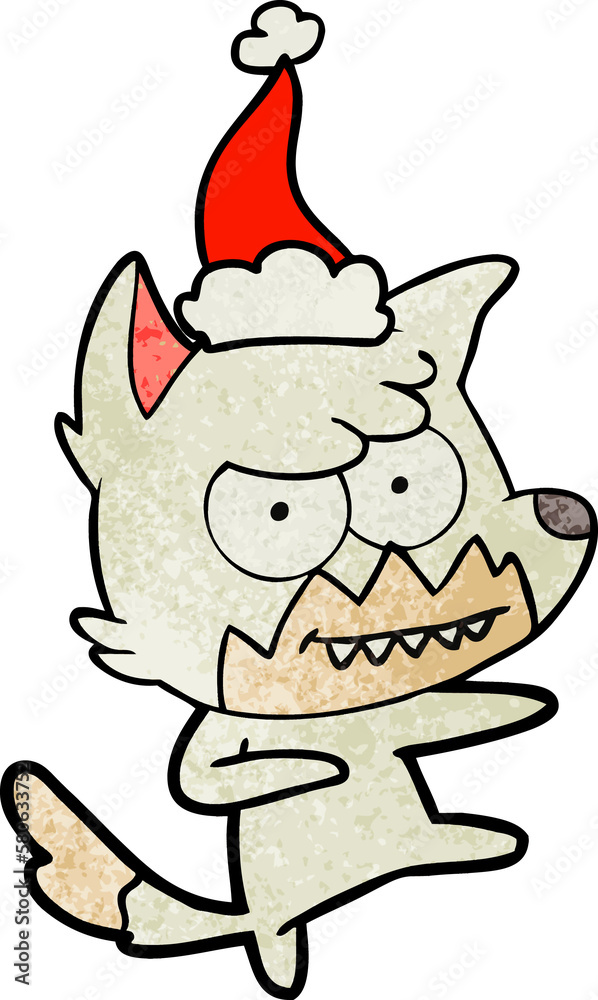 textured cartoon of a grinning fox wearing santa hat textured cartoon of a grinning fox wearing santa hat