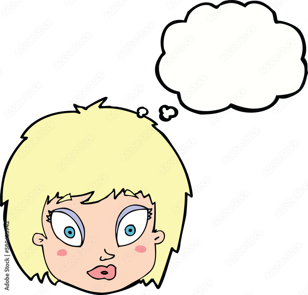 cartoon surprised female face with thought bubble cartoon surprised female face with thought bubble