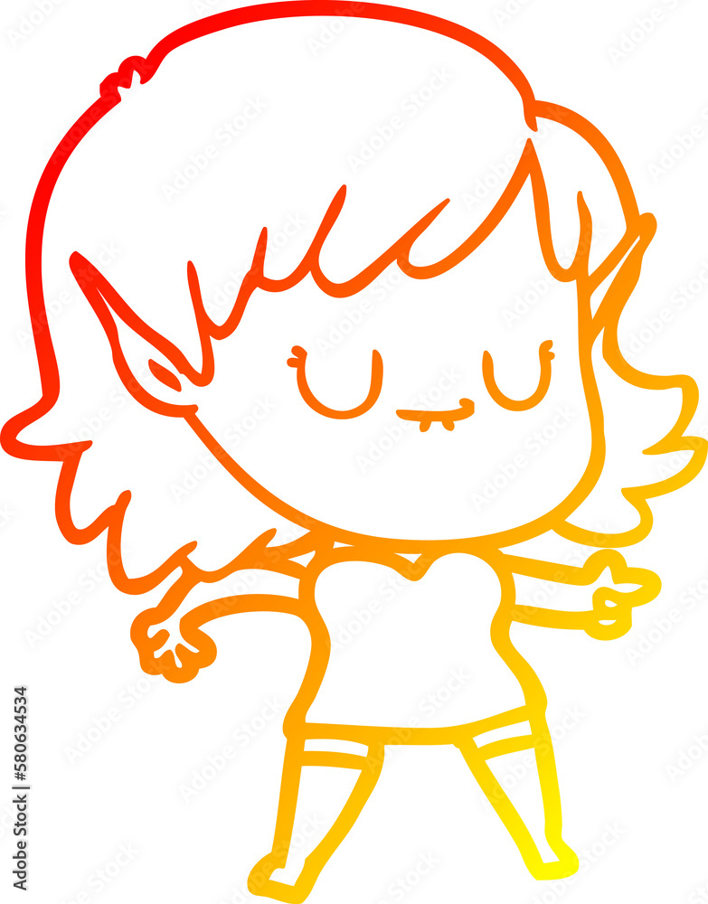 warm gradient line drawing happy cartoon elf girl warm gradient line drawing happy cartoon elf girl