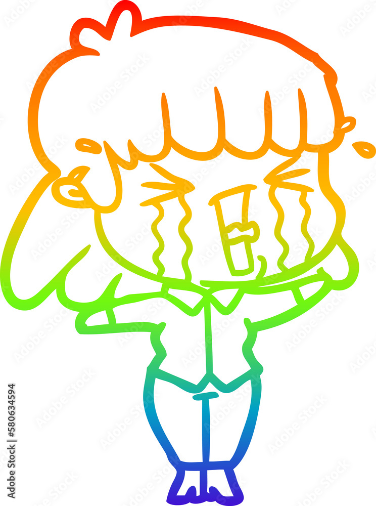 rainbow gradient line drawing cartoon woman in tears rainbow gradient line drawing cartoon woman in tears