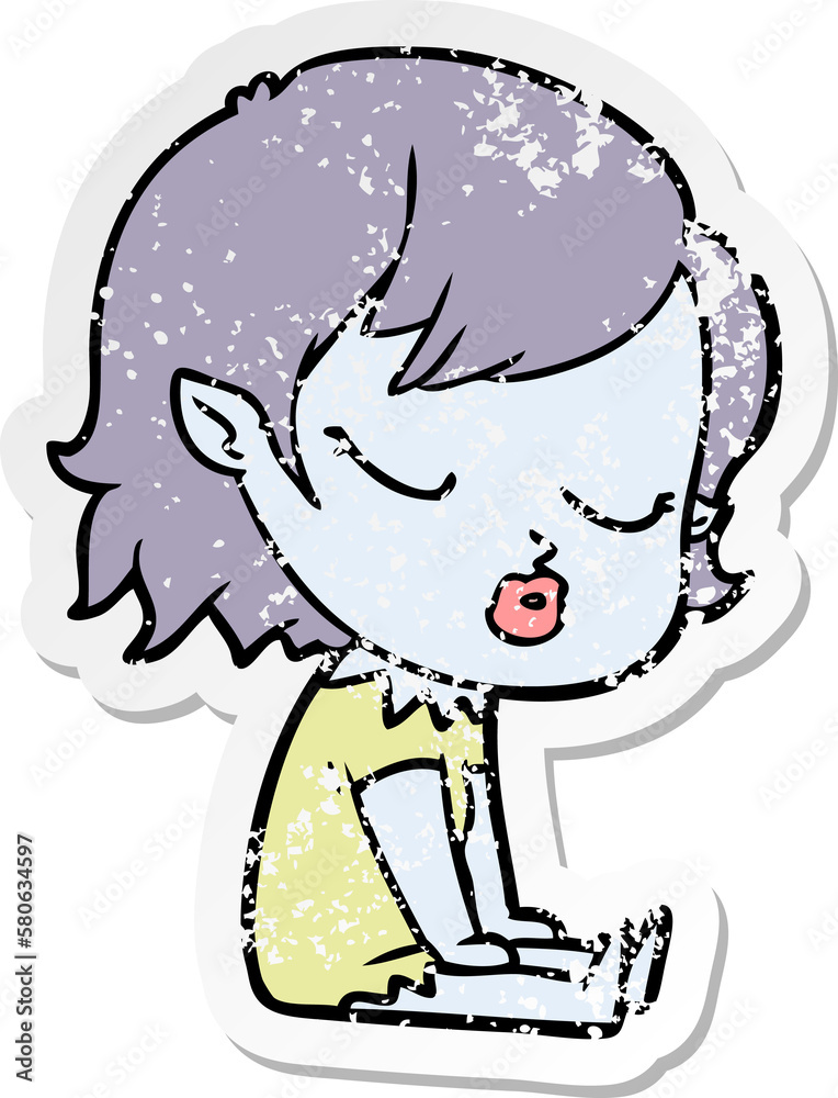 distressed sticker of a cute cartoon vampire girl distressed sticker of a cute cartoon vampire girl