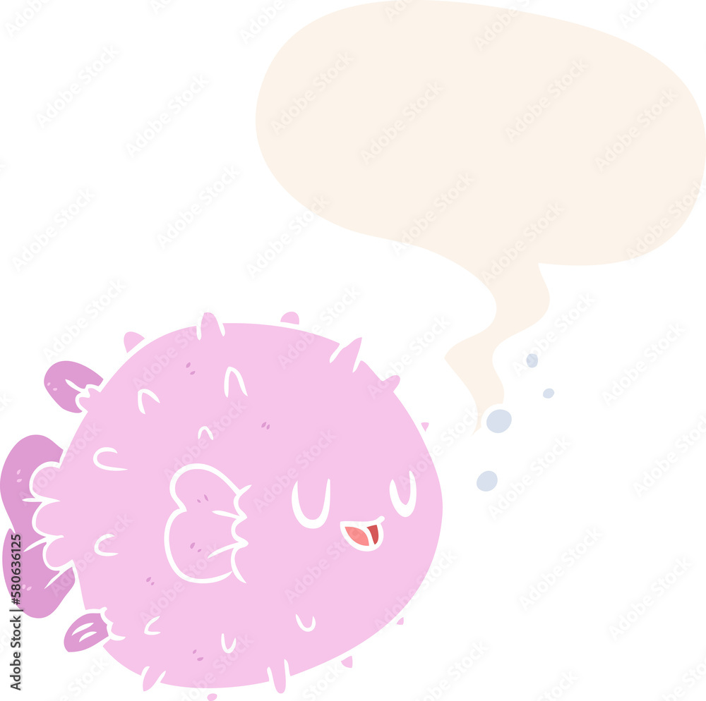 cartoon blowfish and speech bubble in retro style cartoon blowfish and speech bubble in retro style