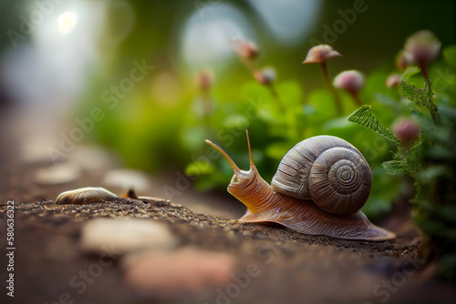 Slow and Steady: Snail in the Garden. AI Generated