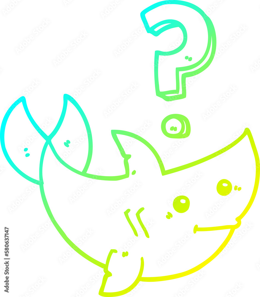 Obraz premium cold gradient line drawing cartoon shark asking question