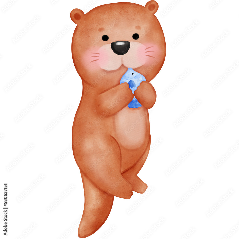 Fototapeta premium Cute otter, Otters, Otter illustration, watercolor otter, watercolor animal, animal illustration