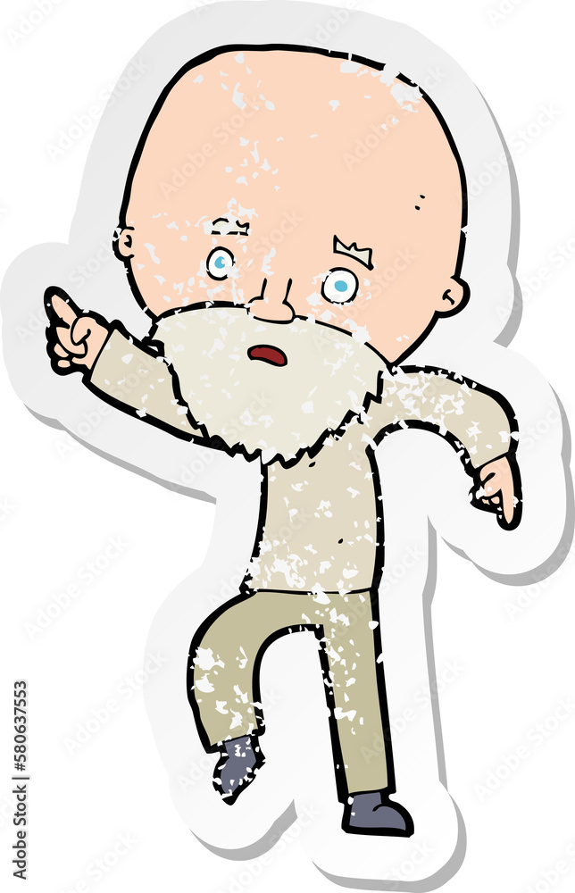 retro distressed sticker of a cartoon worried old man pointing retro distressed sticker of a cartoon worried old man pointing
