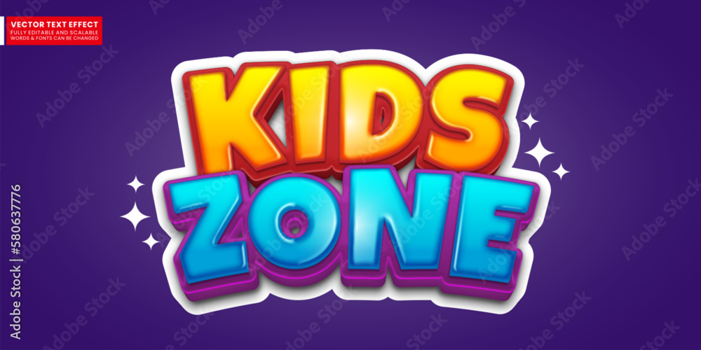 Kids zone text style effect, Editable 3d style text tittle