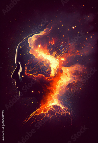 The human mind on fire. AI Generated