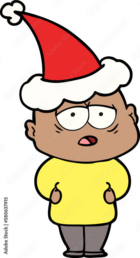 line drawing of a tired bald man wearing santa hat line drawing of a tired bald man wearing santa hat