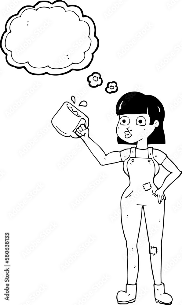 thought bubble cartoon female worker with coffee mug thought bubble cartoon female worker with coffee mug